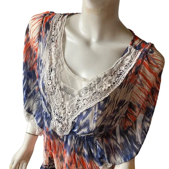 Paola Poggi Italian peach long sleeve sheer boho chic blouse cover up IT 38 US S - Picture 6 of 9